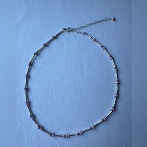 Vintage 925 Sterling Silver Purple Cat Eye Glasses Beaded Necklace 18”